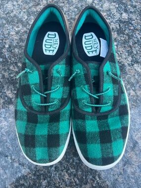 Hey Dude Plaid Slip-On Sneakers in Green and Black